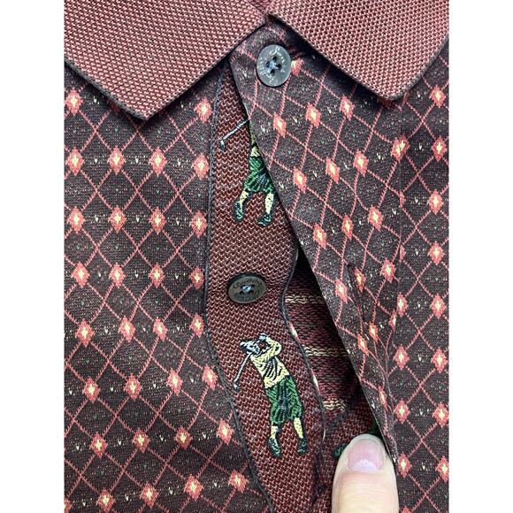 Bobby Jones Men's L Brown/Orange Argyle 3‑Button Short Sleeve Polo Shirt Golf - Picture 3 of 7